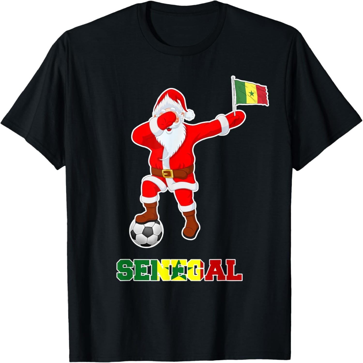 Senegal Soccer Shirt Dabbing Santa Christmas Senegalese Flag T-Shirt S