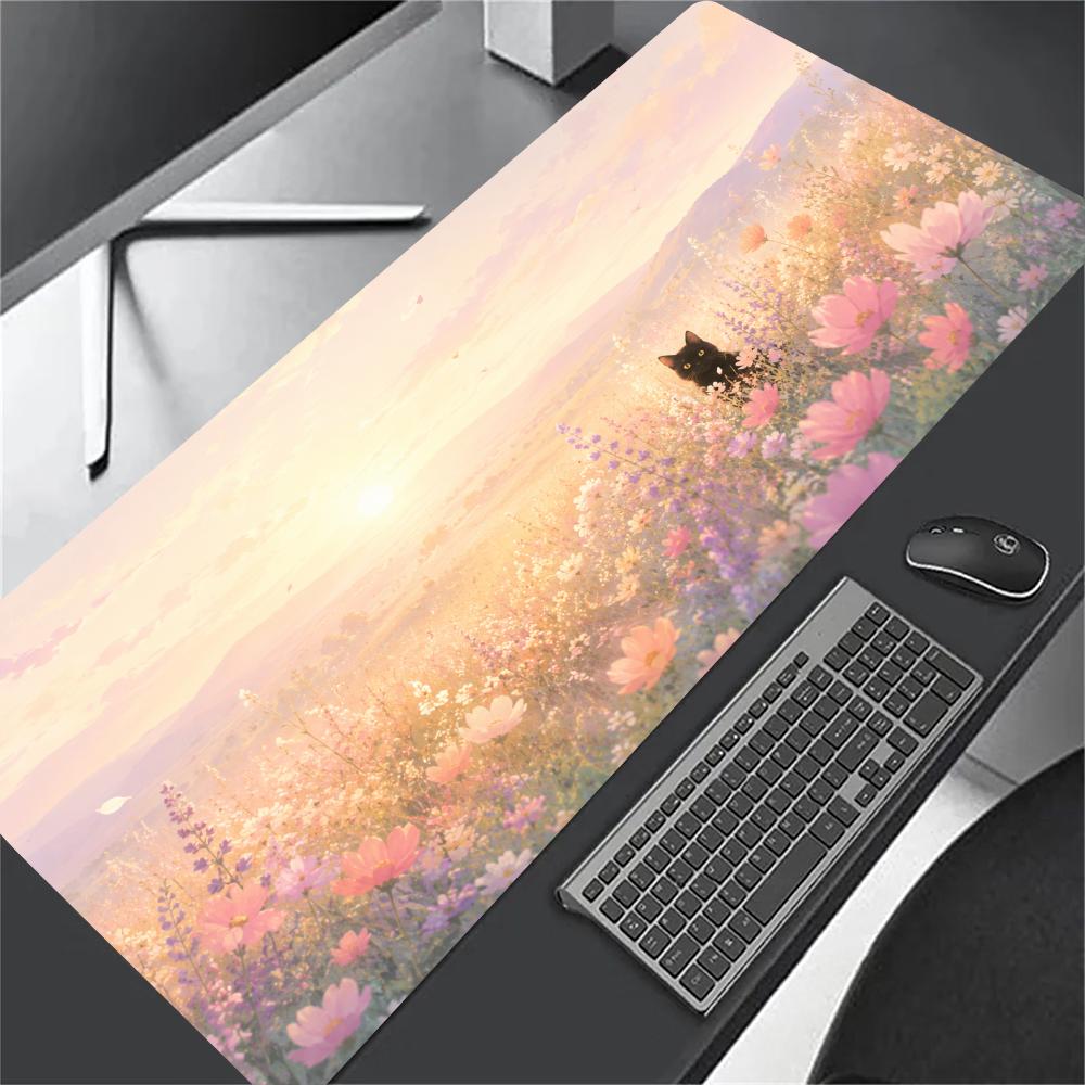 Tapis de Souris Extra Large Chat Noir en Automne Tapis de Bureau en Caoutchouc Antidérapant Bordure de Verrouillage Durable Tapis de Souris pour Ordinateur Portable pour Joueur Bureau à Domicile