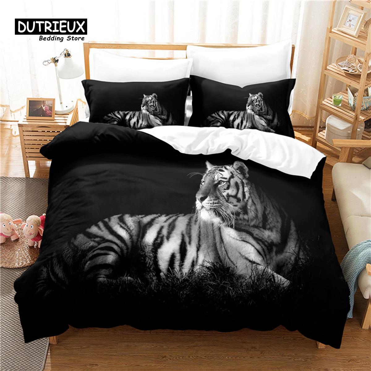 

Mighty Tiger Bedding Set, 3Pcs Duvet Cover Set, Soft Comfortable Breathable Duvet Cover, For Bedroom Guest Room Decor EU single(135x200cm)