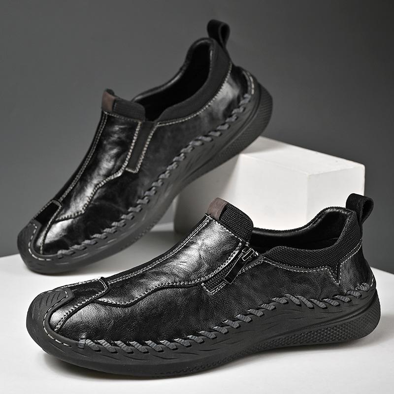 

Hot Selling Large Men s Shoes Autumn 2026 Outdoor Leather Casual Sport Shoes Hand Sewn Breathable Comfortable Hiking Shoes 38 чёрный