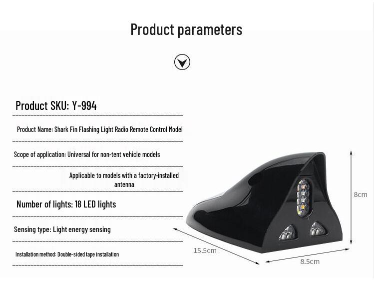Remote-Control LED Solar Shark Fin Antenna for Car Decoration