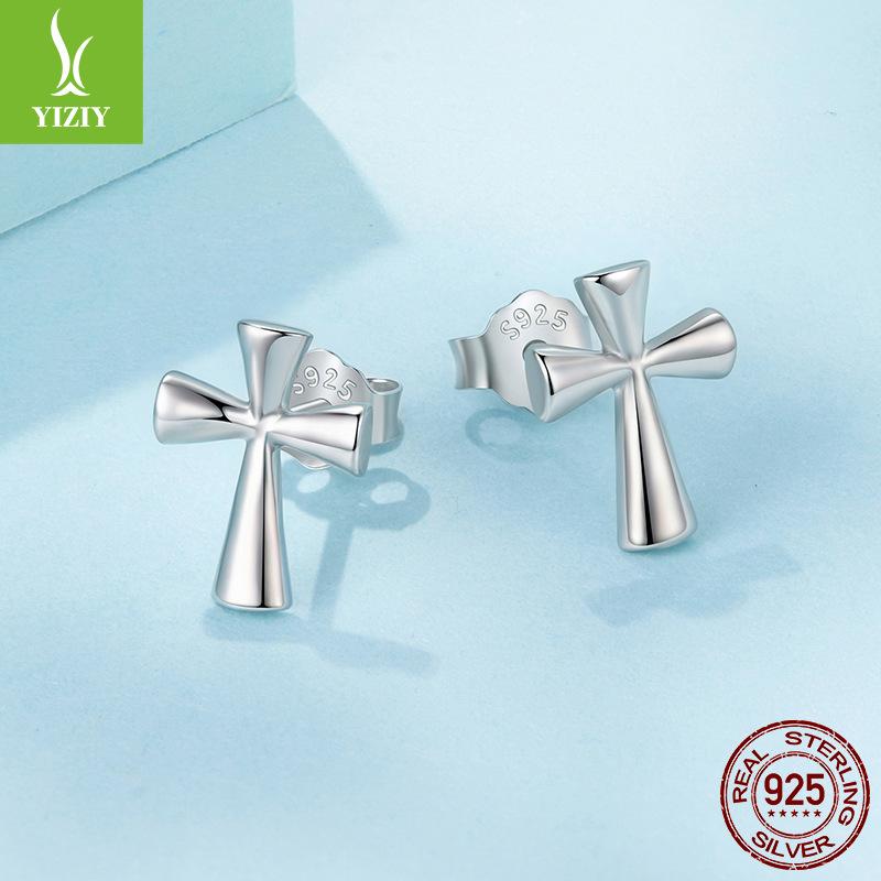 Simple Cross Plain Silver Stud Earrings Personalized Fashion S925 Sterling Silver Stud Earrings