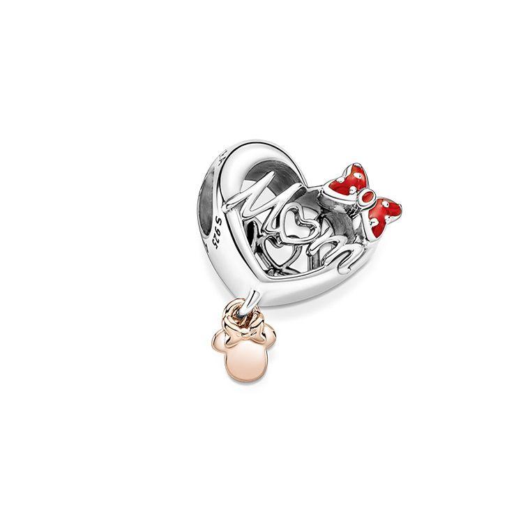 Pandora Disney Series Love You Mom Minnie Pendant Heart Charm Unisex Charm Multicolor 781142C01 Silver,F