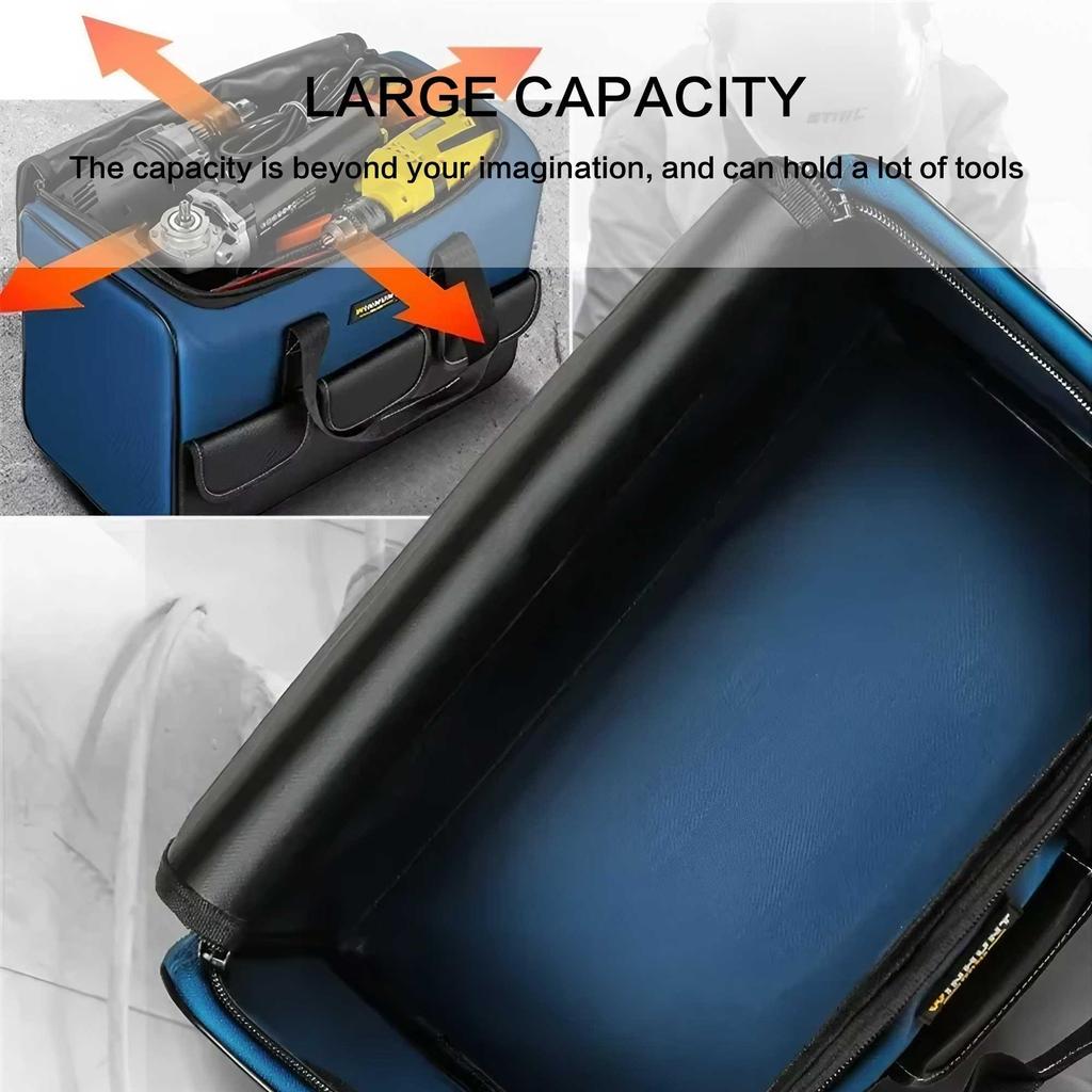 Mouth Heavy Duty Tool Bag with Reinforced Bottom Multi Compartment Storage Large Capacity Organizer for Construction Site Tools
