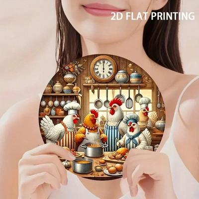 Vintage Kitchen Chickens Metal Wall Art Round Tin Sign Home Decor Gift