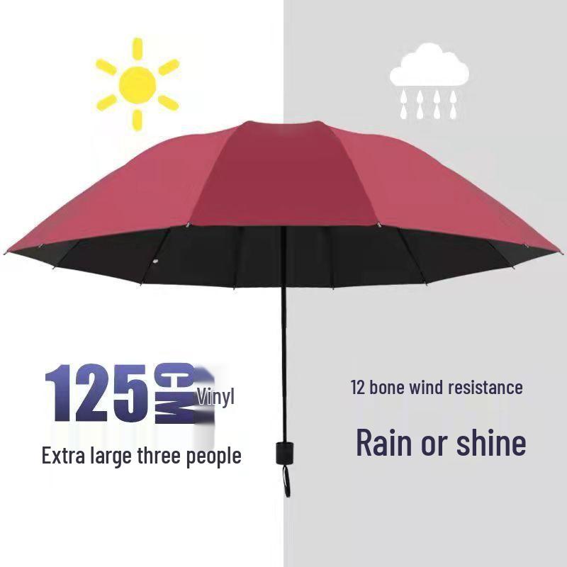 Dual-Use Extra Large Folding Umbrella - 12 Ribs for Sun and Rain Protection
