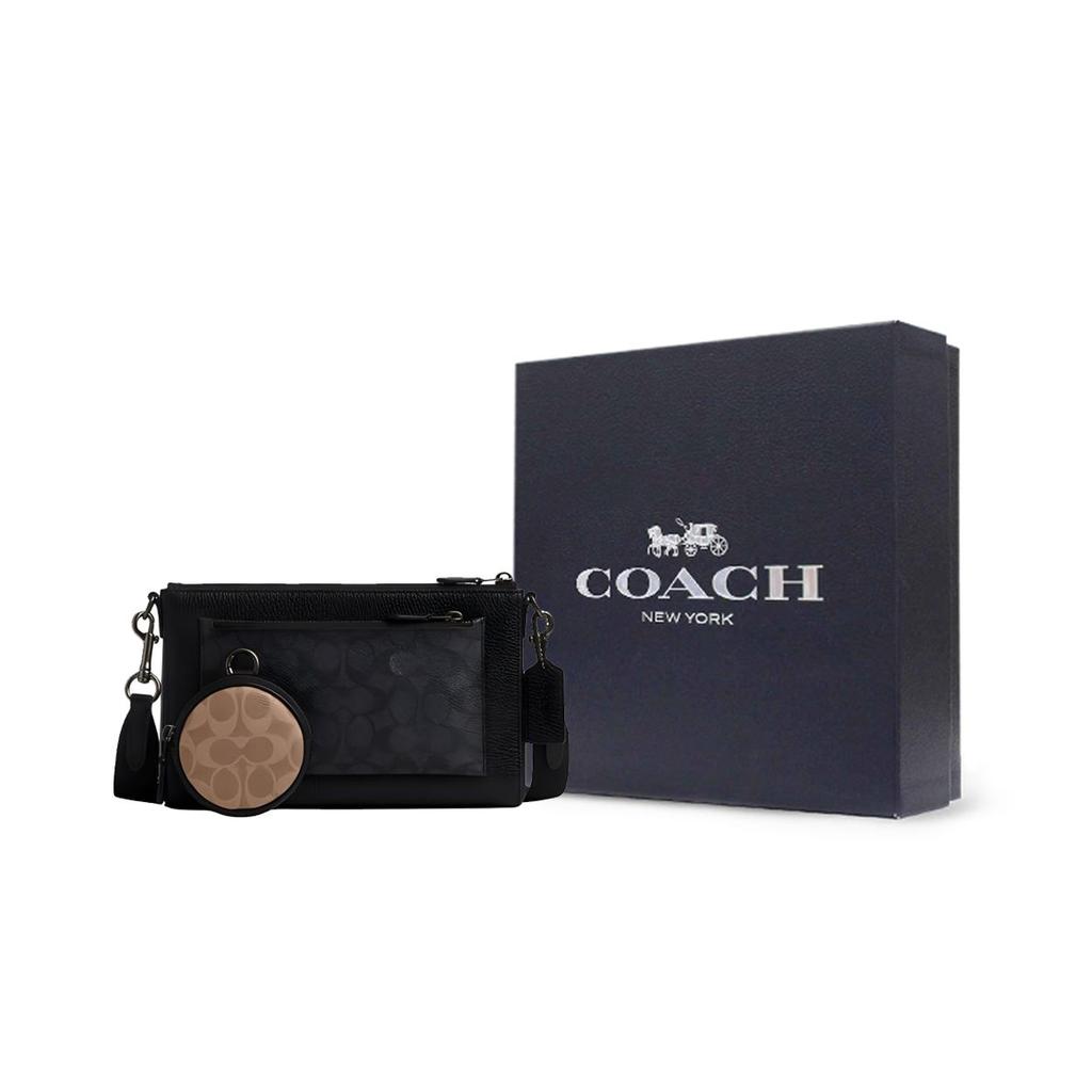 Coach Holden 26 Monogram Logo Embossed Pendant Fabric And Leather Shoulder Crossbody Bag Medium Men bags Brown Black CW372-QBXAJ