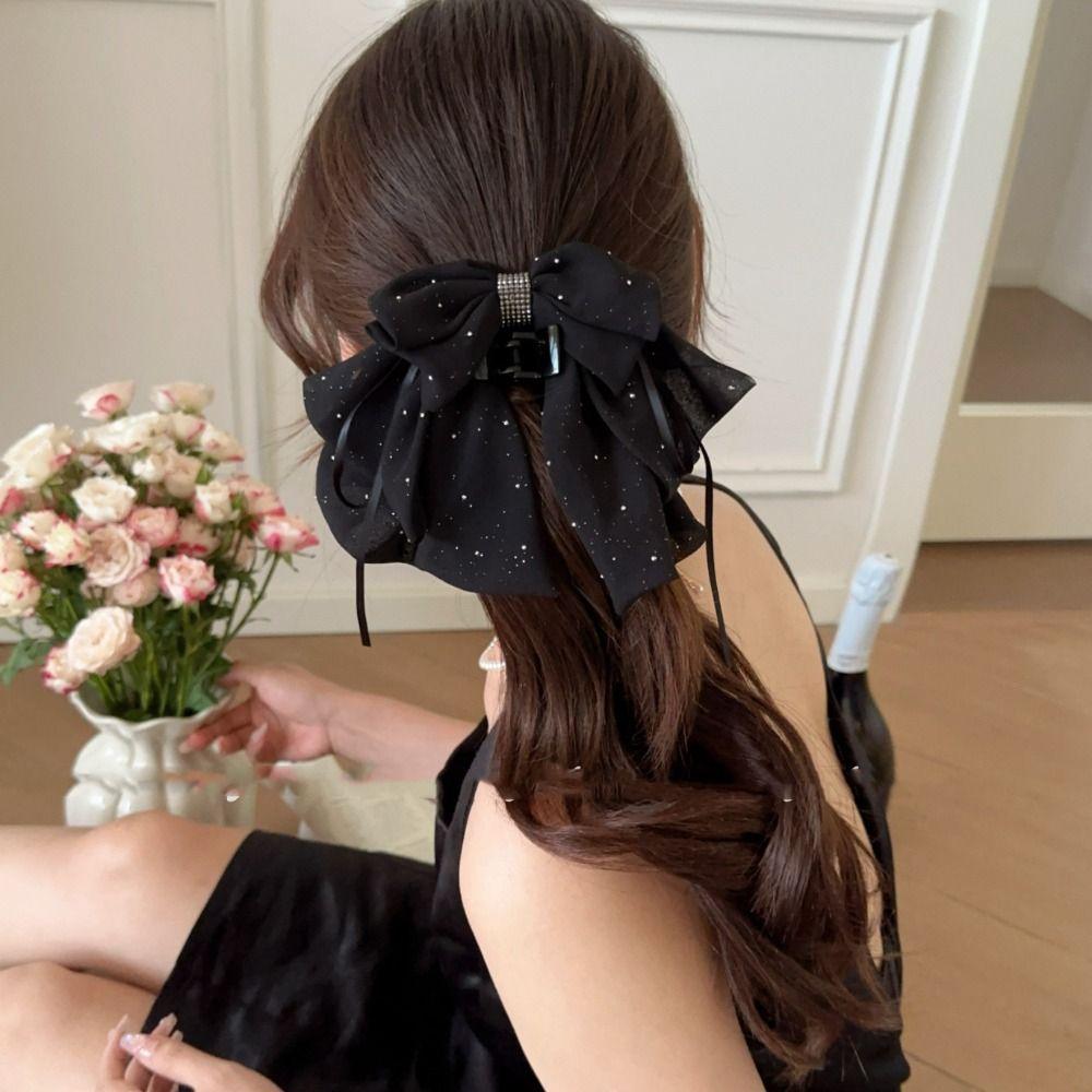 Grab Clip Chiffon Bowknot Hair Clip Polka Dot Flower Hairpin Fashion Bow Ribbon Hair Claw  Women