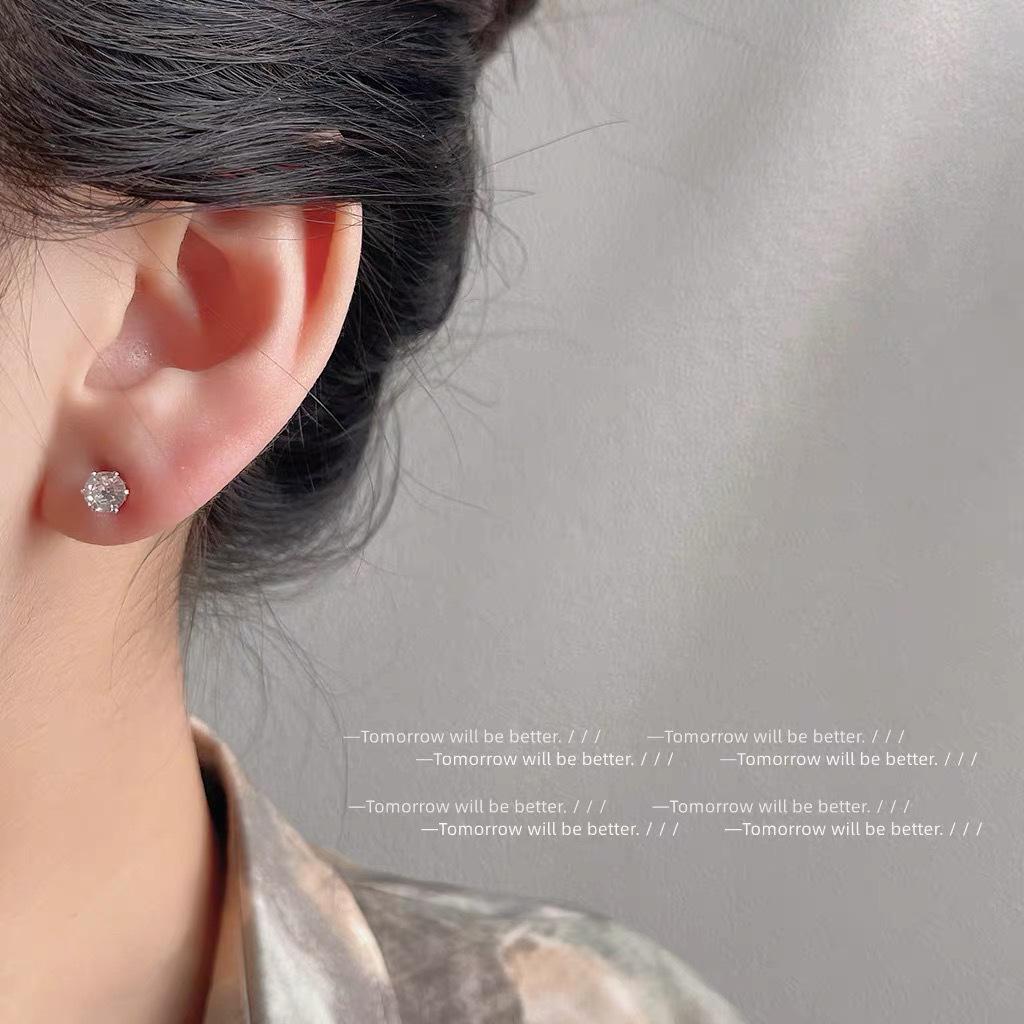 Beixi S925 Sterling Silver Zirconia Stud Earrings: Simple, Elegant, and Exquisite Japanese-Korean Design for Women.