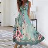 Women's Summer Fashion Retro Print V-Neck Sleeveless Long Dress