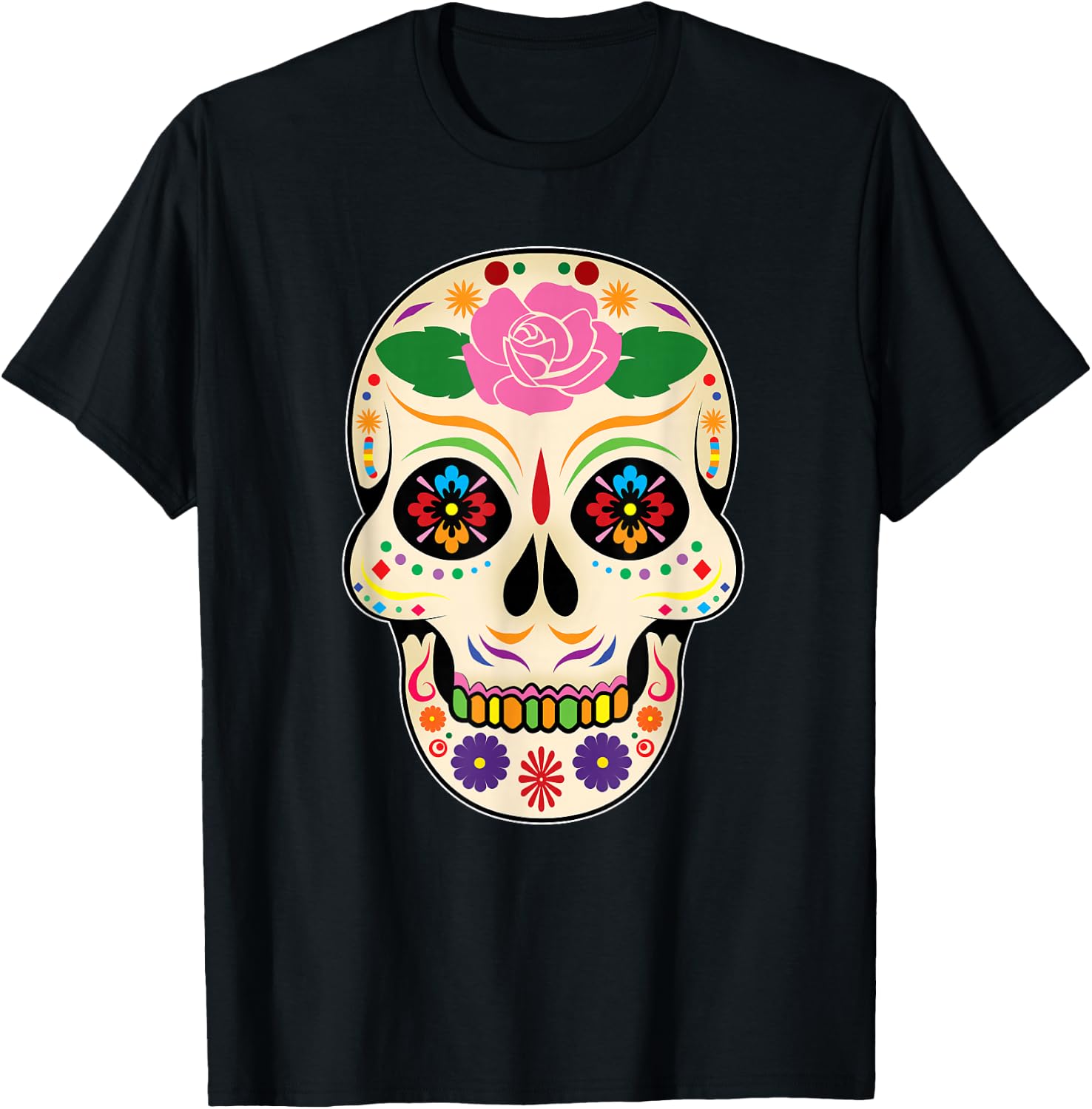 Cute Halloween Floral Rose Sugar Skull Dia De Los Muertos T-Shirt XL