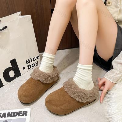Damskie Kapcie Pluszowe 2026 Zimowa Moda Codzienne Buty Outdoor Ciepłe Retro Gruba Podeszwa Antypoślizgowe Bawełniane Buty Zapatos Mujer