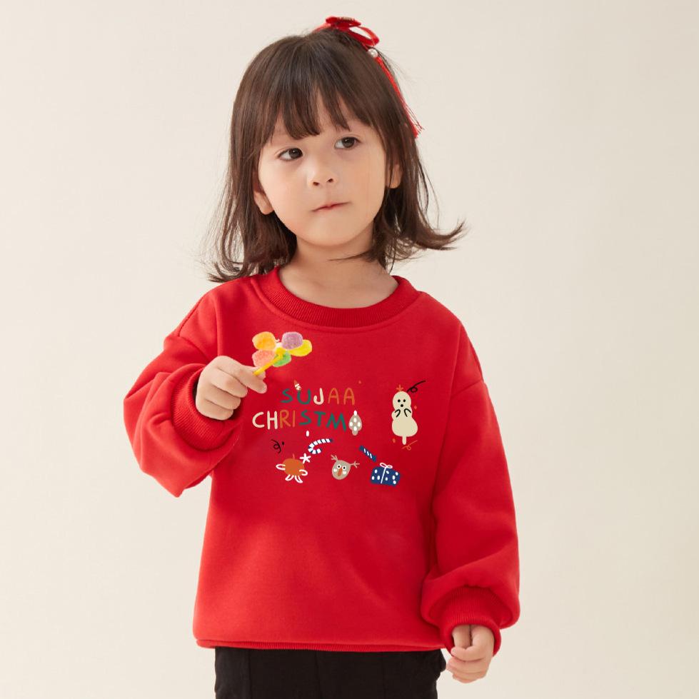 Festive Kids' Red New Year Thickened Pullover Hoodie