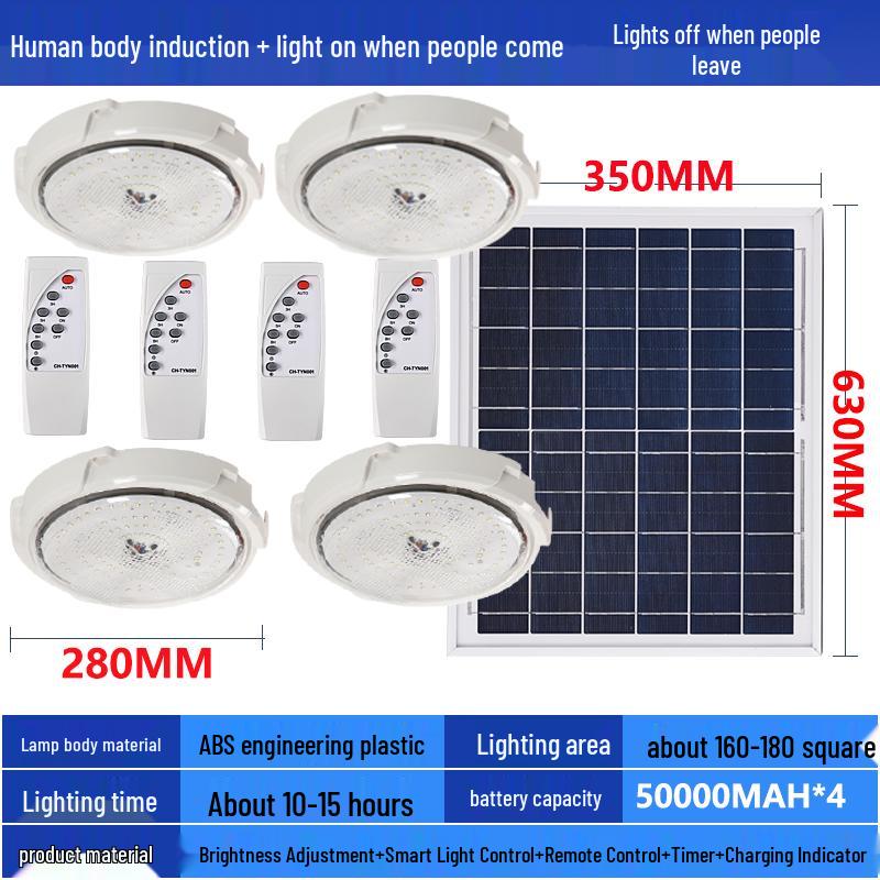 LED Solar Ceiling Light for Bedrooms, Living Rooms, Indoor and Courtyard Spaces - One-to-Two/Three/Four/Five/Seven Light Options
