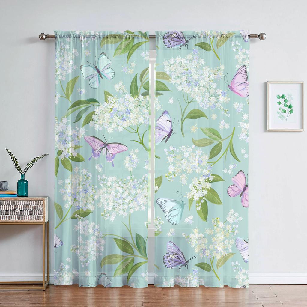 Phalaenopsis Floral Sheer Voile Drape For Living Dining Room Room Bedroom Kitchen Window Opening Transparent Chiffon Flowers Tulle Curtains