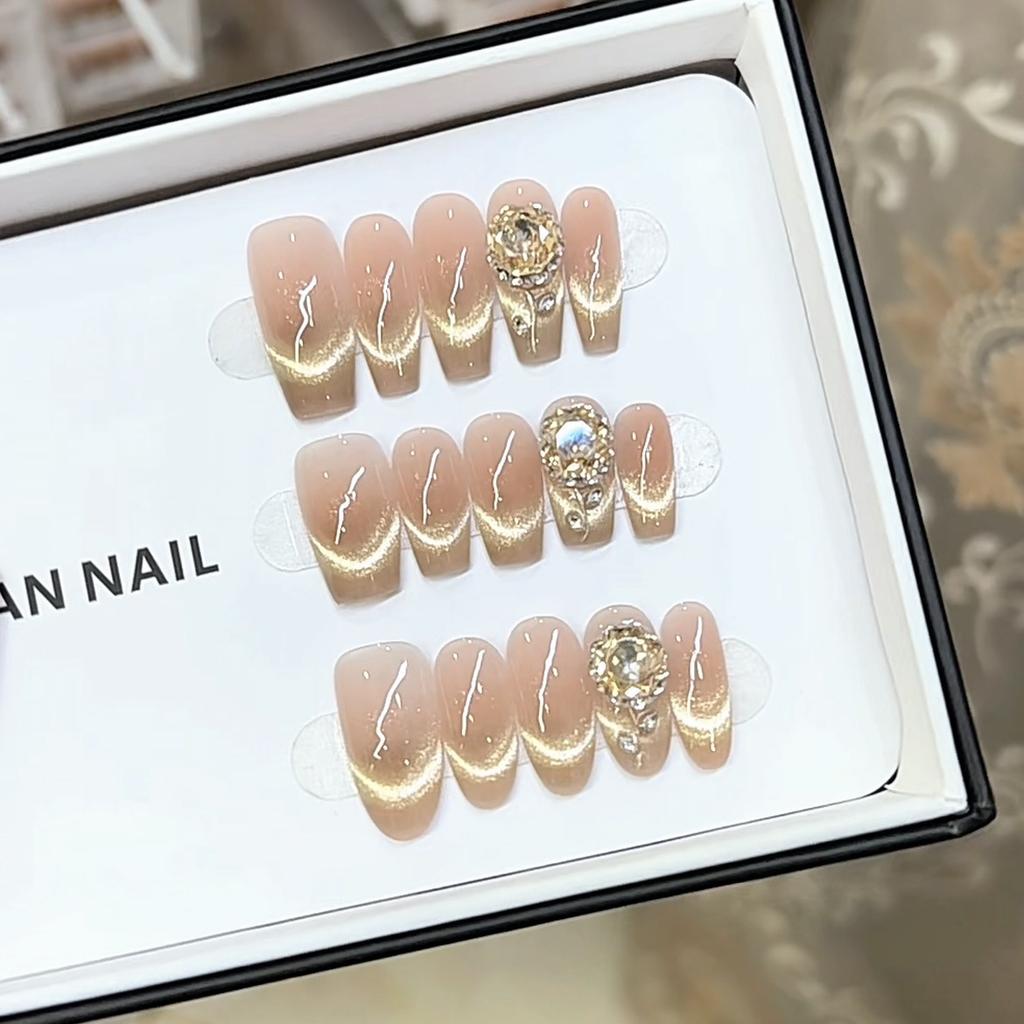 Pure Handmade Autumn New Style Phototherapy Wearable Armor Golden Autumn Rose Cat Eye Nail Art Patch Can Be Detached