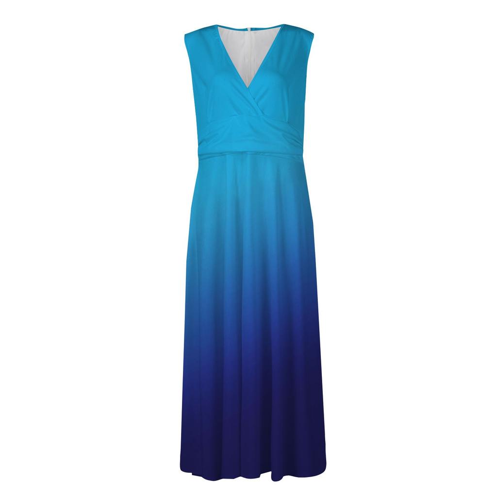 Dames lange jurk Maxi-jurk Casual jurk Zomer Casual mouwloze V-hals Boho taille terugtrekking bedrukte jurk