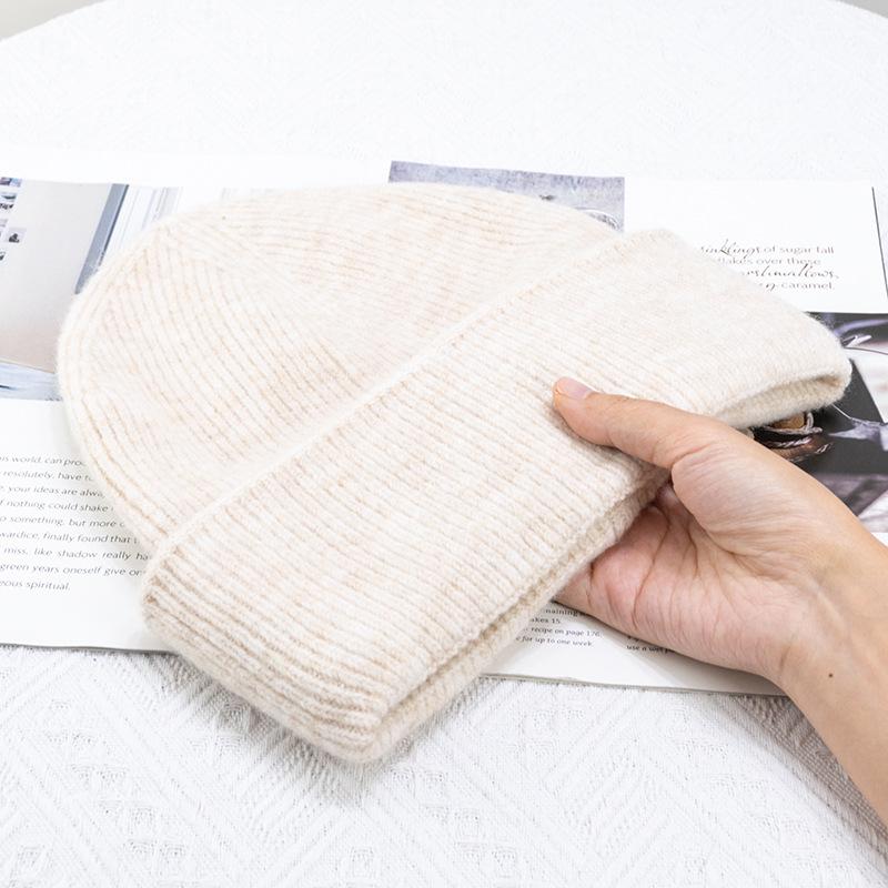 Women's Large Wool Knit Hat | Korean Style, Face-Framing, Solid Color - Trendy Postpartum Beanie