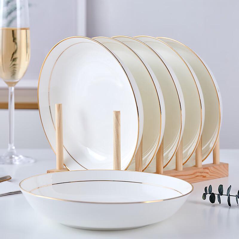 Ensemble d'assiettes creuses en porcelaine fine à bord doré européen