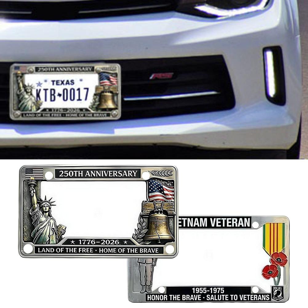 250th Anniversary Commemorative License Plate Frame High-quality Vietnam Veteran Salute Mental License Plate Decorative Frame License Plate Covers