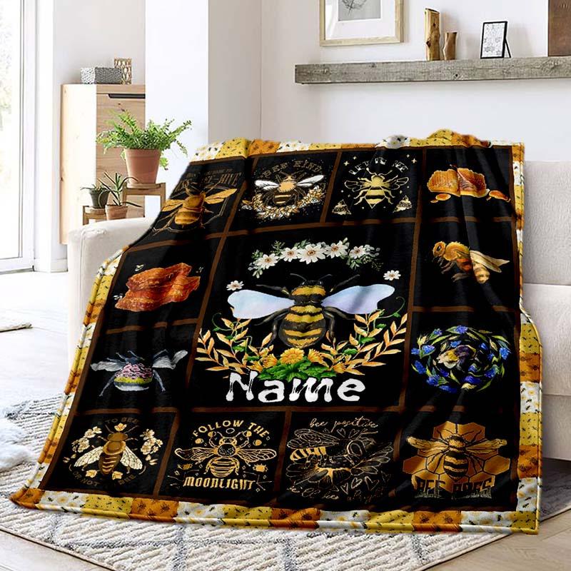 Bee Customize Your Name Blanket Warm Comfortable Soft Blanket For Chair Office Sofa Bed Sofa Office Camping Suitable For Gifting Relatives And Friends