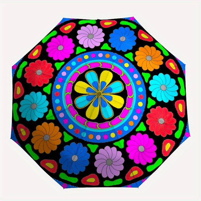 

1pc Colorful Floral Mandala Folding Umbrella , 8 Ribs Casual Durable Lightweight Portable Travelling Umbrella For Men & Women yy250728087