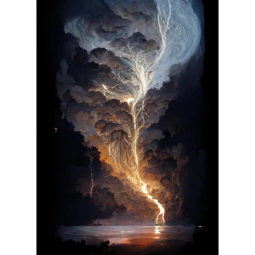 Naturkatastrophe Apokalyptischer Sturm Poster Blitze über dem Ozean Drucke Leinwandbild Wandkunst Bilder Heim Wohnzimmer Dekor