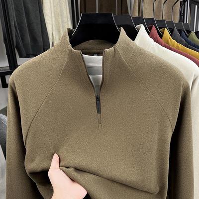 Herren-Doppelseitiges Fleece-Halbzip-Sweatshirt, Langarm, Warme Lässige Basisschicht für Herbst/Winter