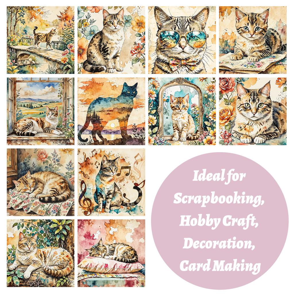 12 Sheets/Pack Retro Cat Material Paper Art Hand Account Peripheral Material Cutting Paper