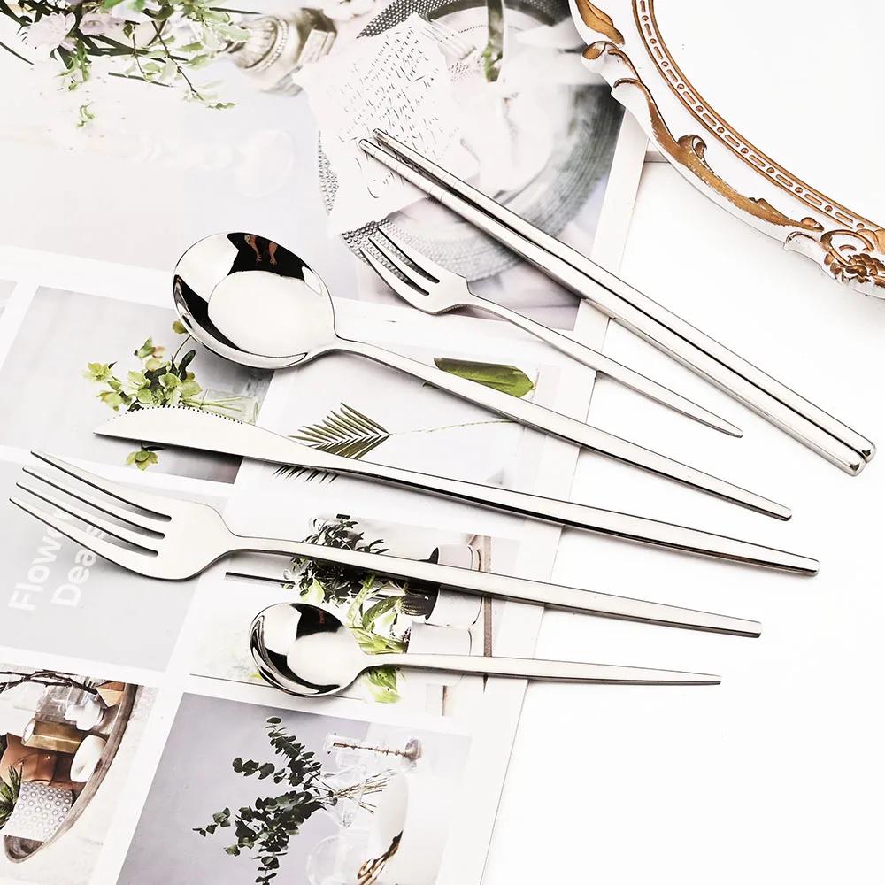 24Pcs Gold Tableware Set Stainless Steel Flatware Dinner Knife Forks Spoon Chopsticks Cutlery Set Kitchen Wedding Dinnerware Set