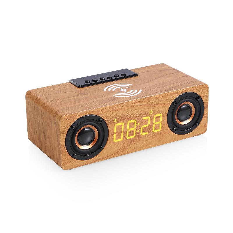 K1 Wooden Bluetooth Speaker & Wireless Charging Clock with Card Slot & U Disk Compatibility