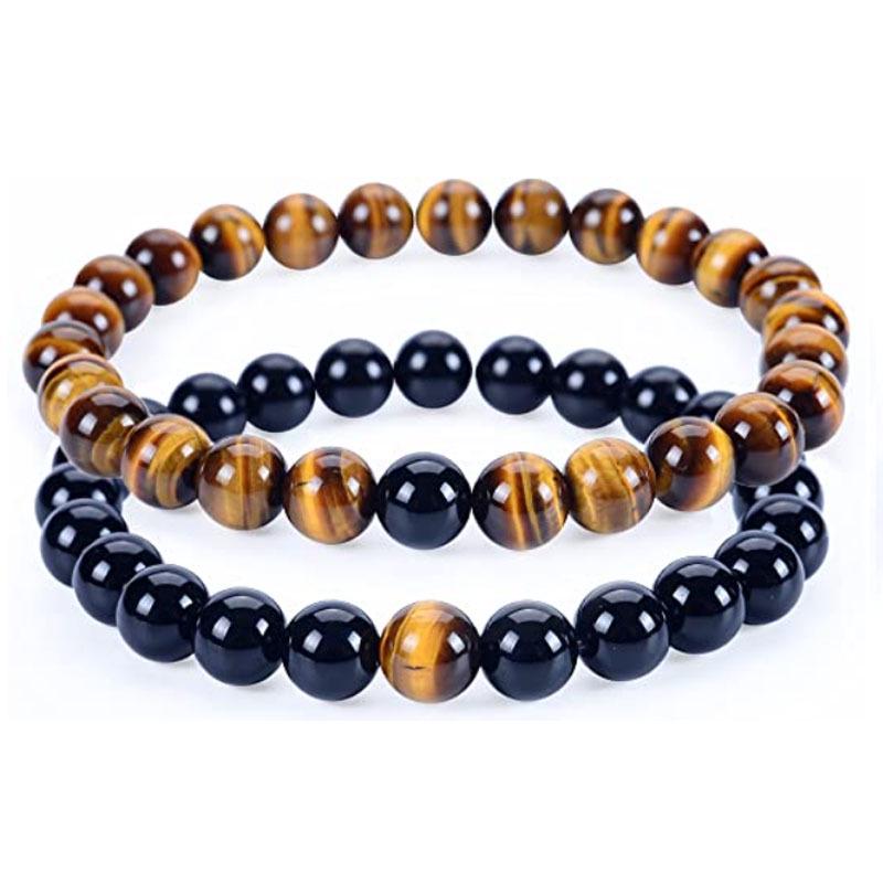 Bracelets de Couple Oeil de Tigre Mat & Pierre d'Agate - Perles de 8mm, Style Étudiant