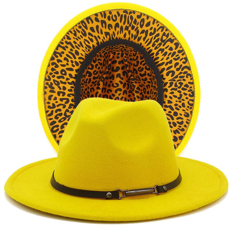 Fashion leopard print belt flat brim top hat autumn and winter British men and women double-sided color matching ethnic style jazz hat Wish
