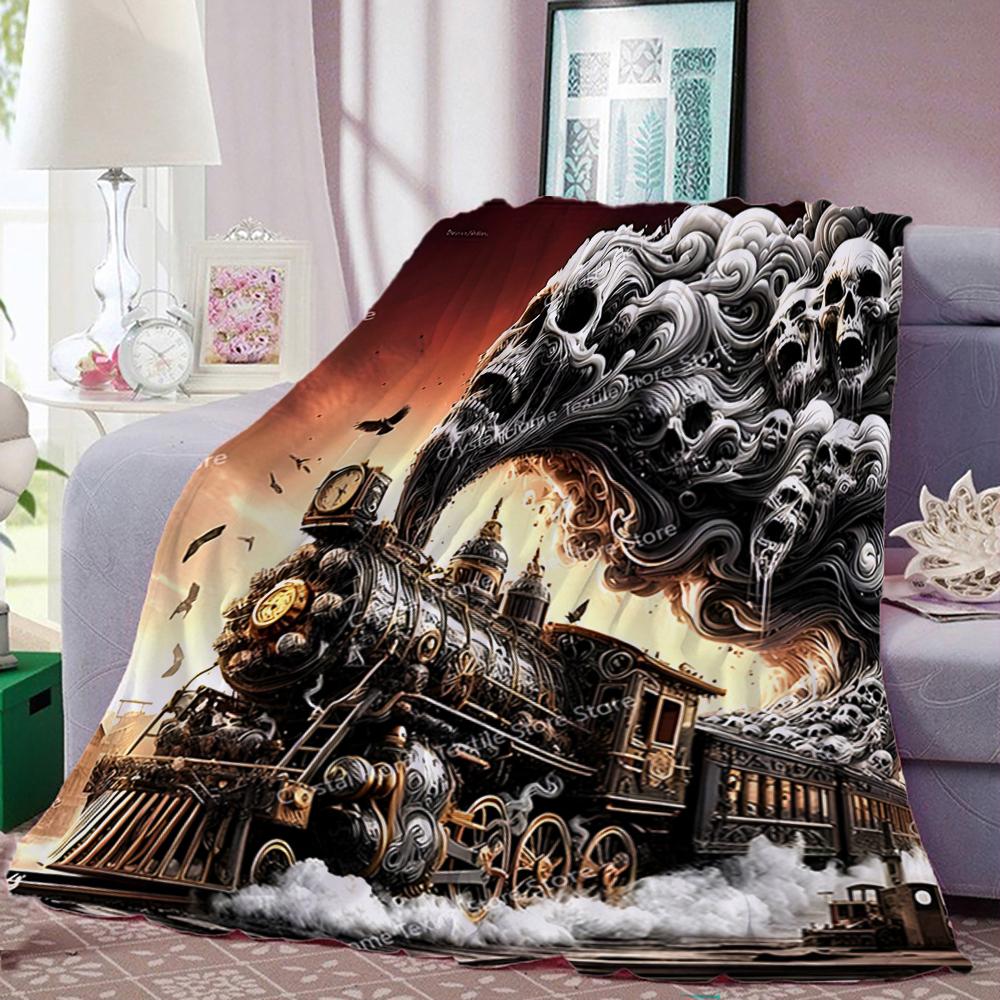 Skull Train Pattern Soft Flannel Blanket,Keep Warm Throw Blanket Comfortable Blanket for Picnic Beds Sofa Home Bedroom Kids Gift