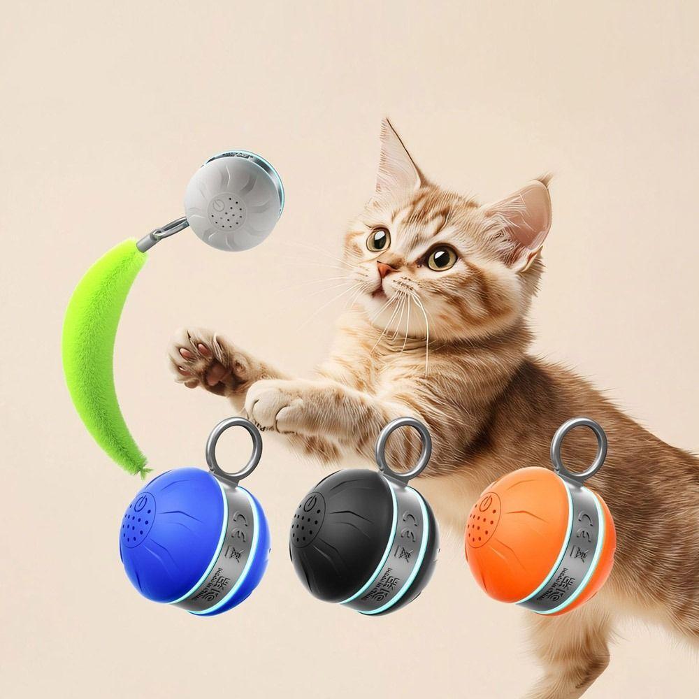 USB Rechargeable Interactive Cat Ball Bite Resistant Anti-Depression Cat Interactive Ball Rotating with Tail