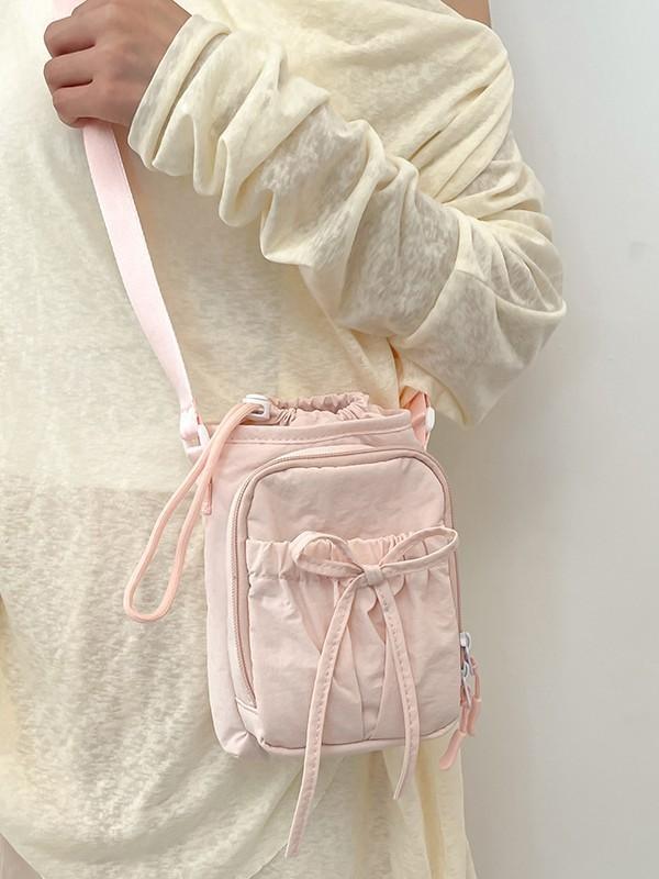 Nylon Mini Vertical Phone Bag With Bow Knot For Daily Casual Wear
