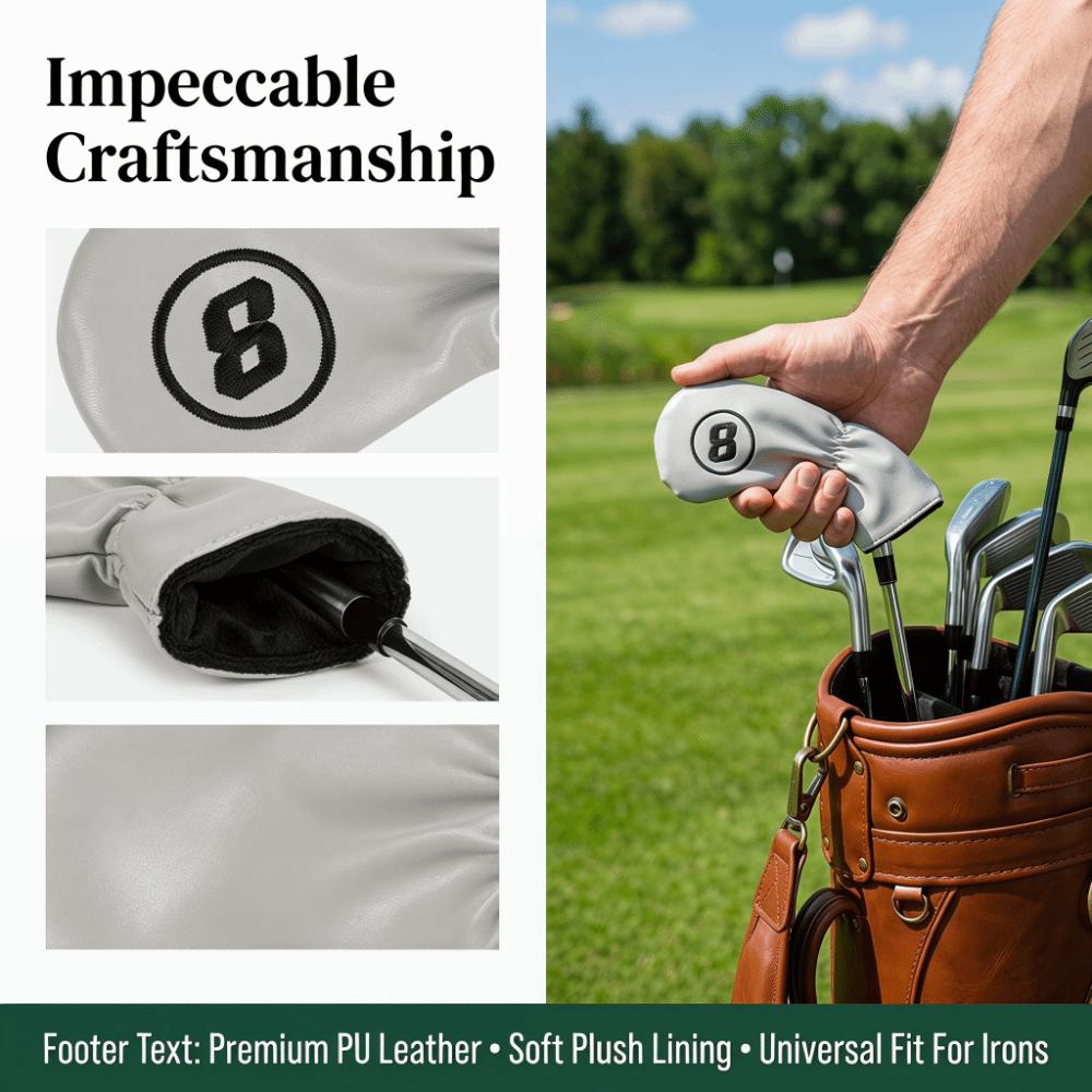 9pcs PU Material Golf Iron Head Covers Waterproof Golf Iron Covers  Daily Golf Training