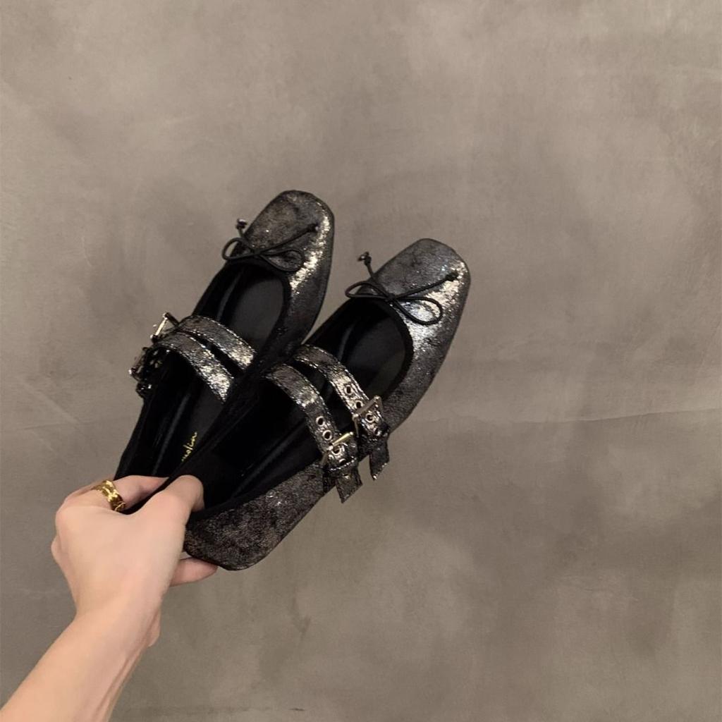French flat-bottomed small fragrant Mary Jane single shoes fairy shoes 2025 new spring silver ballet evening shoes