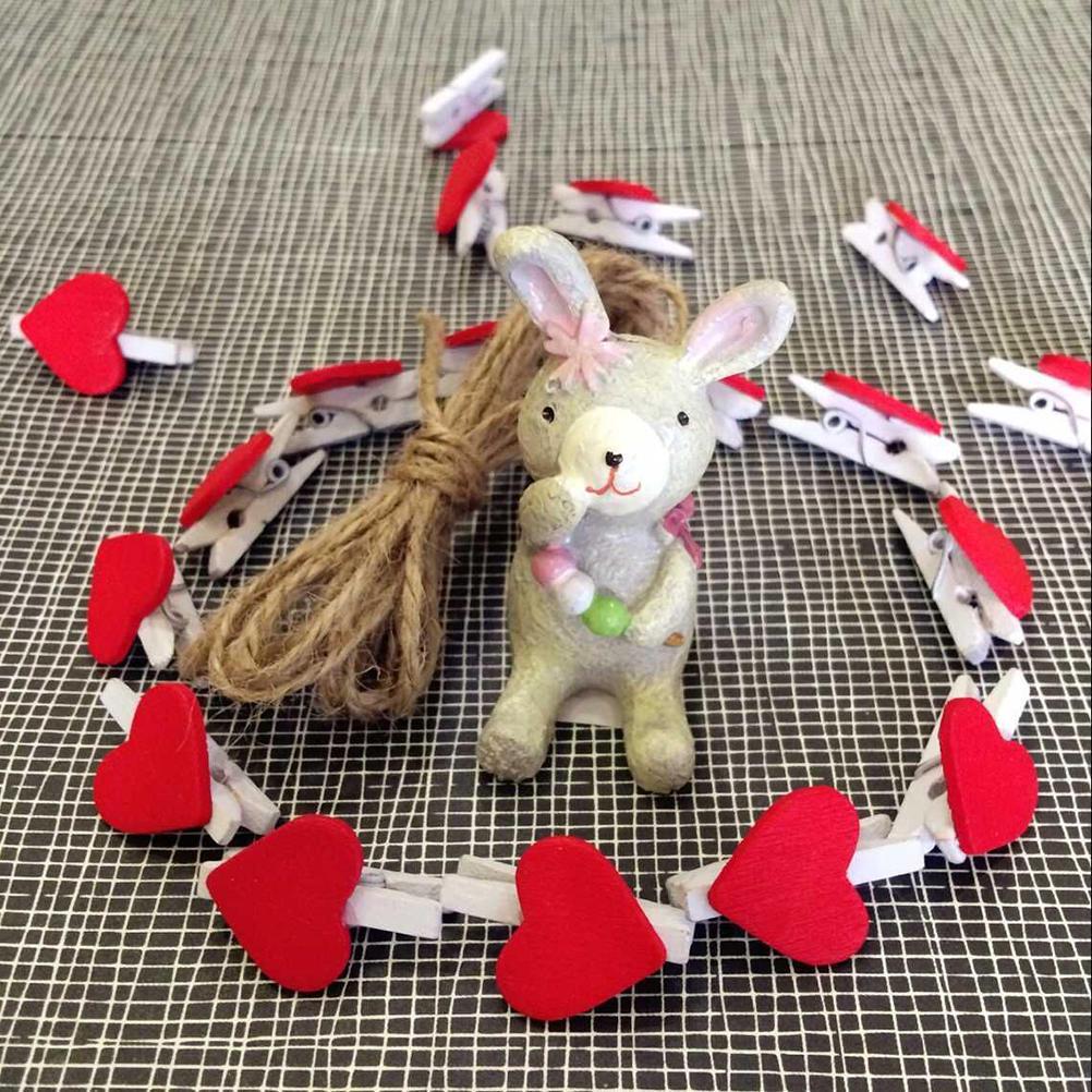 50Pcs Wooden Heart Pegs Clip Stylish Red Love Heartphoto Paper Clips Wedding Decoration Craft