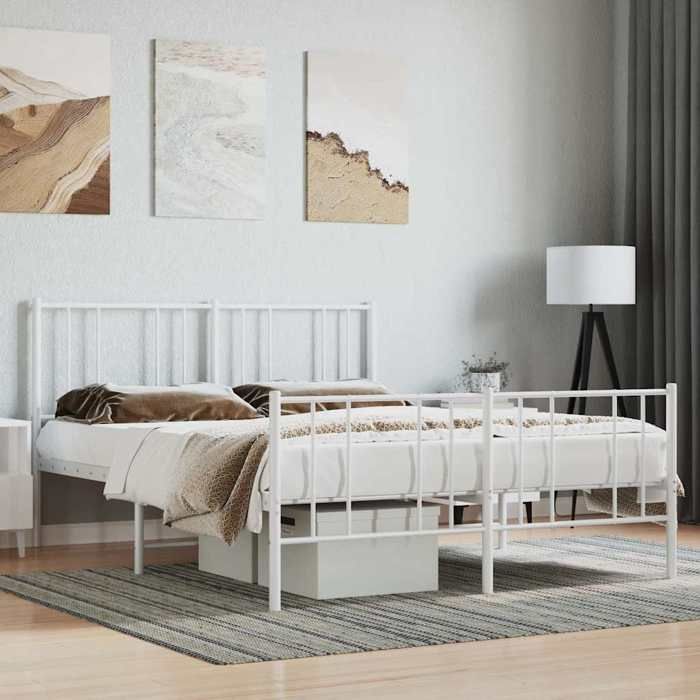 VidaXL Metal Bed Frame with Headboard-Footboard White 140x190cm 352547