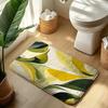 Abstract Artistic Wave Pattern Printed Flannel Bath Mat With Yellow Green And Beige Design Soft Non Slip Rug For Bathroom
