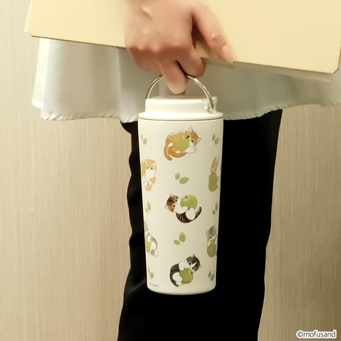 mofusand Vacuum Carry Tumbler 430ml with Handle and Keeps Drinks Hot or Cute Cat Design Double-Walled [Fruit Cat] Lid, Cold, 53-2186