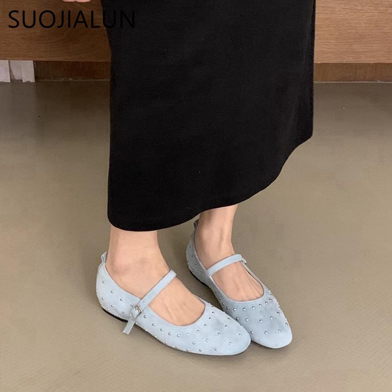 Fashion SUOJIALUN 2025 Spring New Brand Women Flat Shoes Fashion Round Toe Ladies Elegant Baot Shoes Soft Flat Heel Mary Jane Shoes