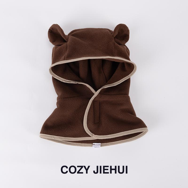 

Baby hat autumn and winter cute warm ear hat hat scarf girls hat scarf boys one-piece hat темно-коричневого