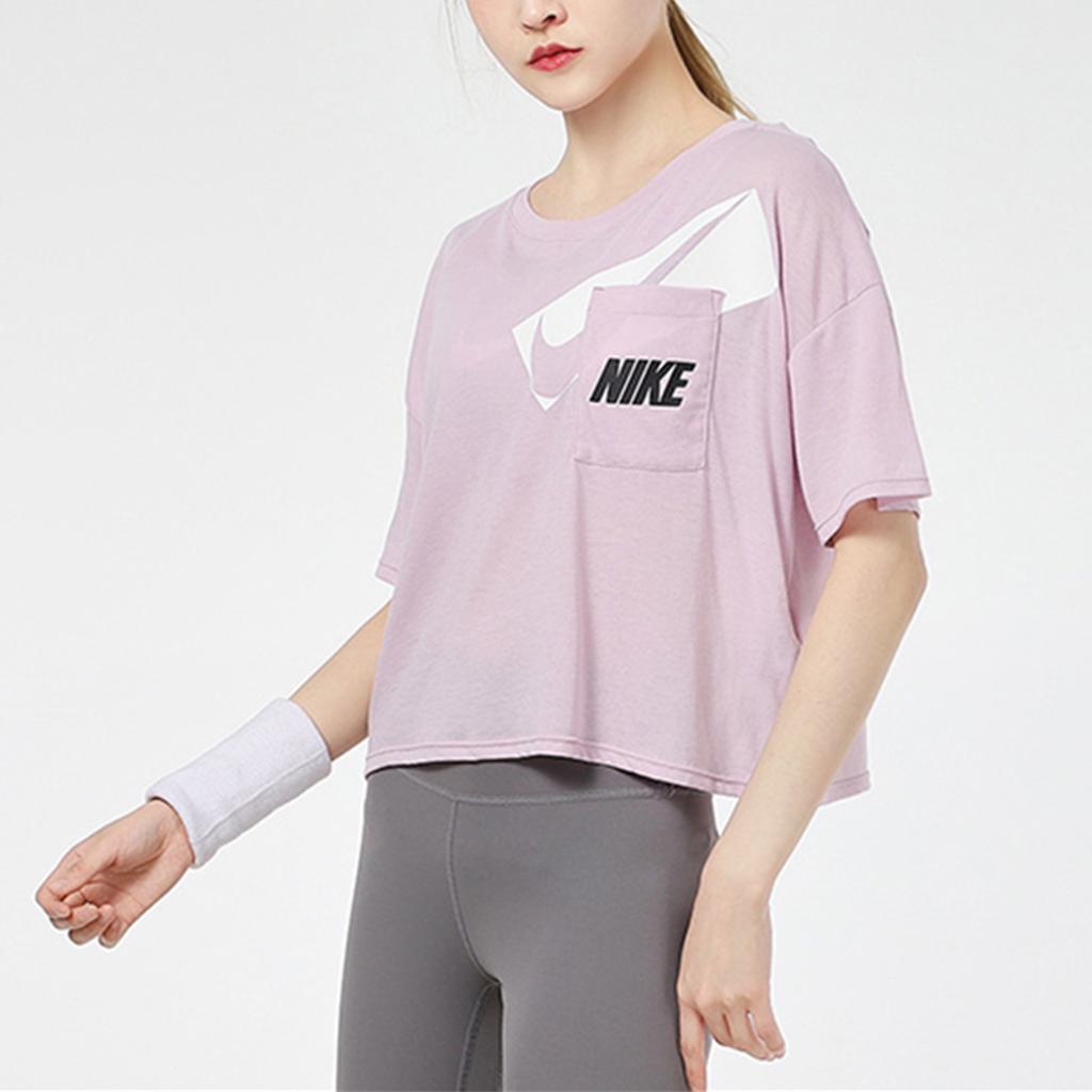 Nike Dri-Fit Loose Fit Cropped Short Sleeve T-Shirt Women Tops Pink DC7190-576