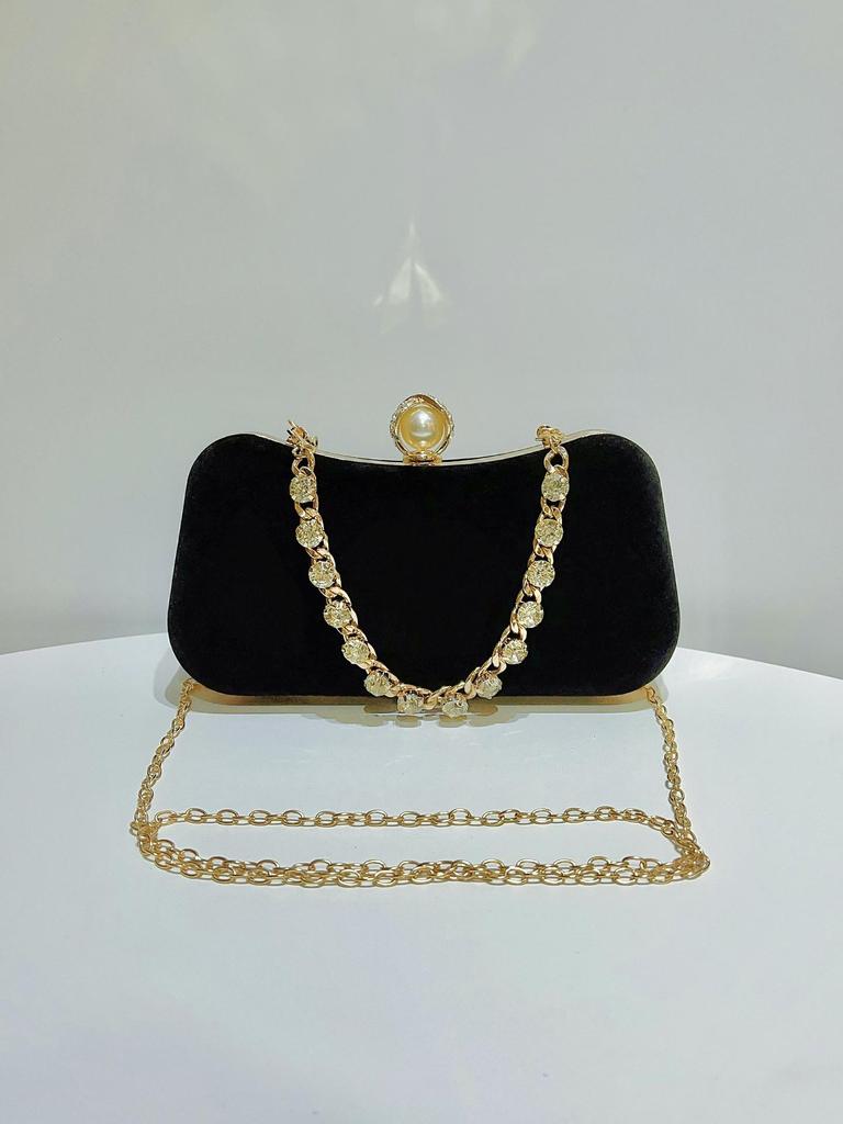 Samt Strasskette Schultertasche - Elegante Crossbody Abendhandtasche für Damen