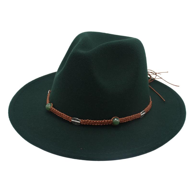 2023 New Top Hat Jade Accessories Woven Fleece Belt Foreign Trade Jazz Hat Big Eaves Show Small Face Big Head Circle Felt Hat