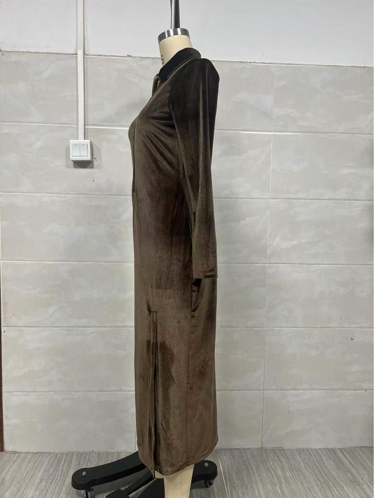 2025 Velvet Lapel Zipper Long Skirt for Autumn/Winter - European & American Style
