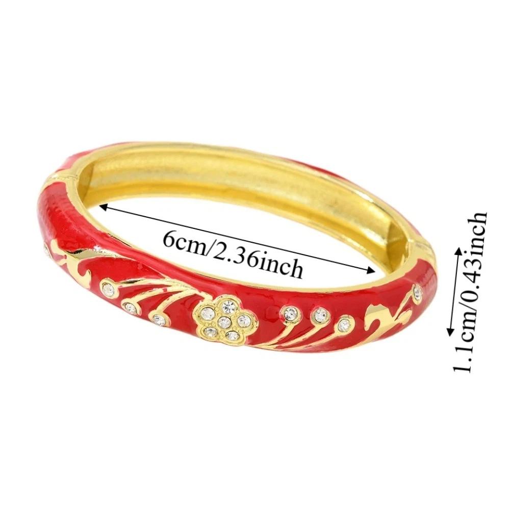 Enamel Floral Flower Crystal Bangle 5 Petals Women's Hand Bracelet Vintage Cloisonne Bangle Ladies