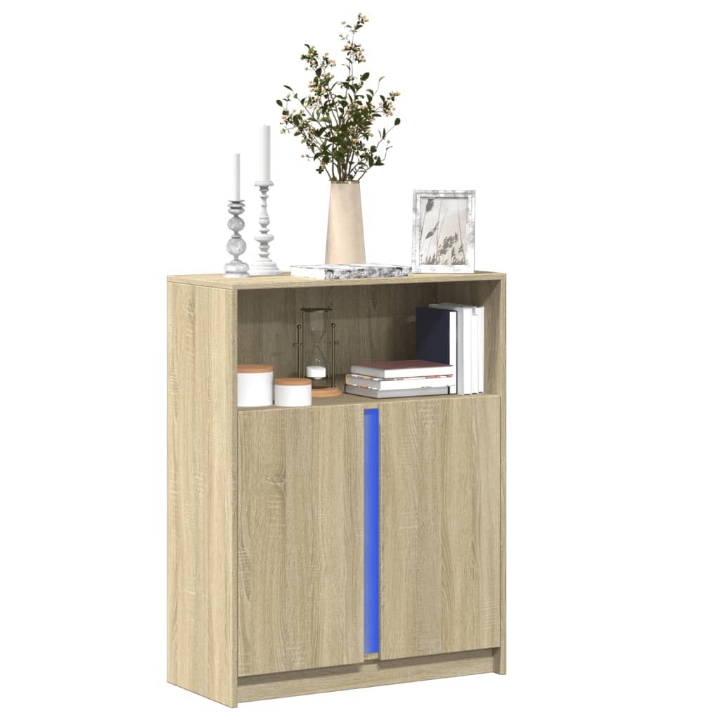 LED Sideboard In Sonoma Oak Finish 77 X 34 X 100 Cm Particleboard